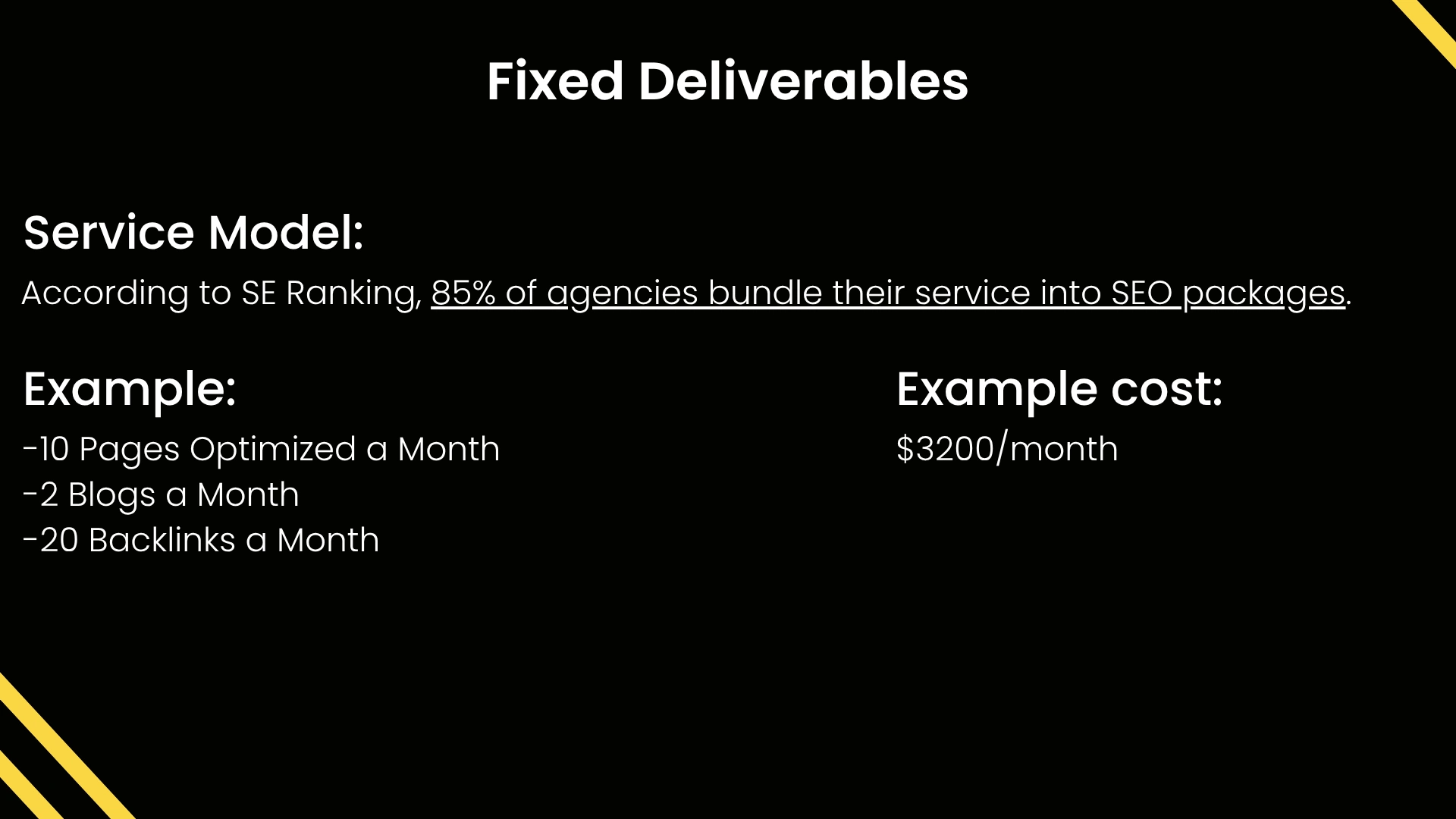 According to SE Ranking, 85% of SEO Agencies bundle their services into SEO packages